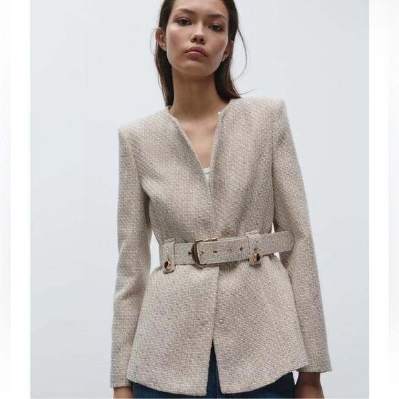 ZARA BELTED TEXTURED BLAZER - Picture 8 of 13